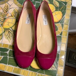 Jimmy Choo Women's Raspberry Suede & Patent Ballet Flats—8.5